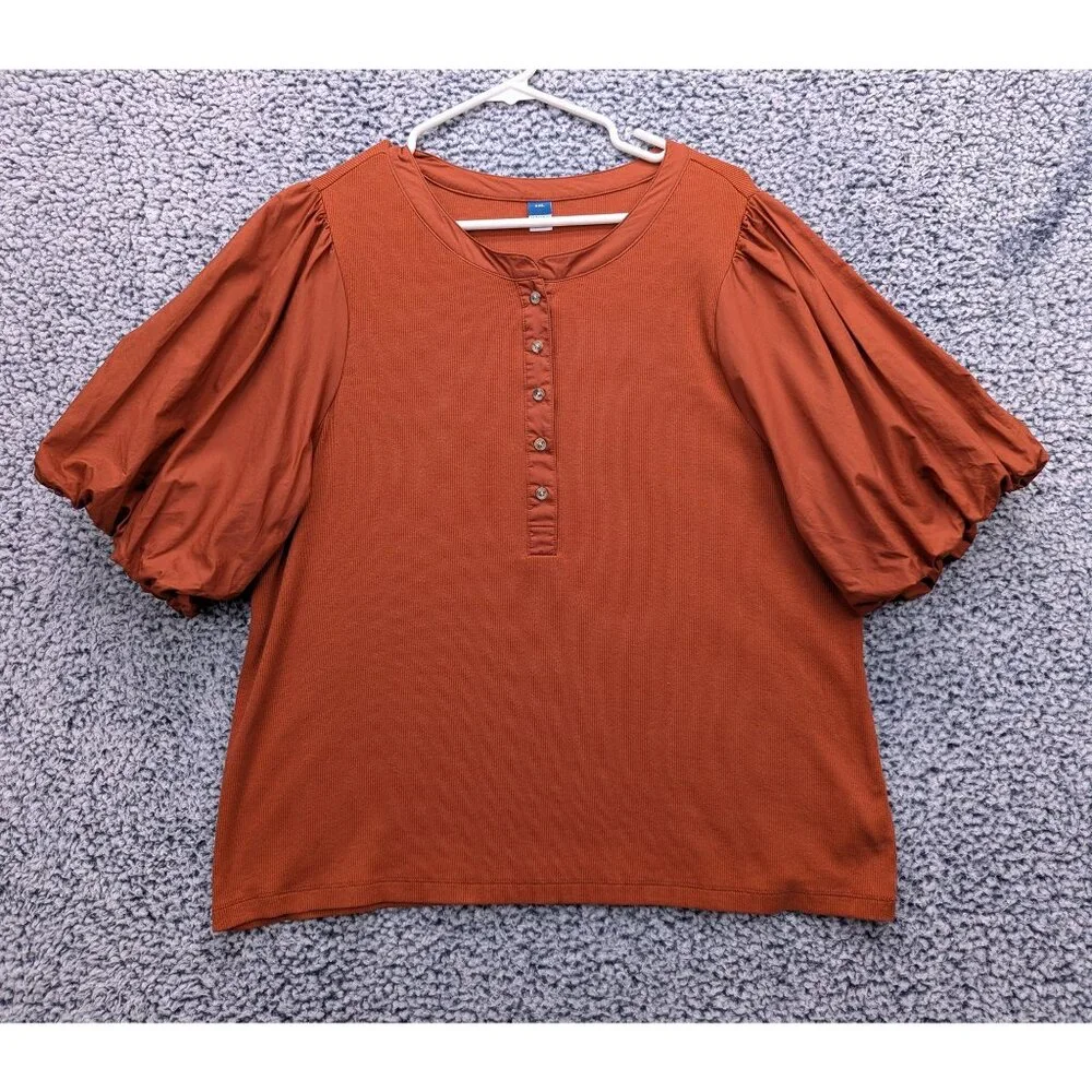 Old Navy Rust Orange Puff Sleeve Henley Top